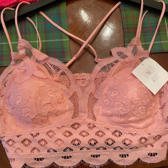 NWT Pink Lace Bralette Crop Top Festival XL - Picture 2 of 3